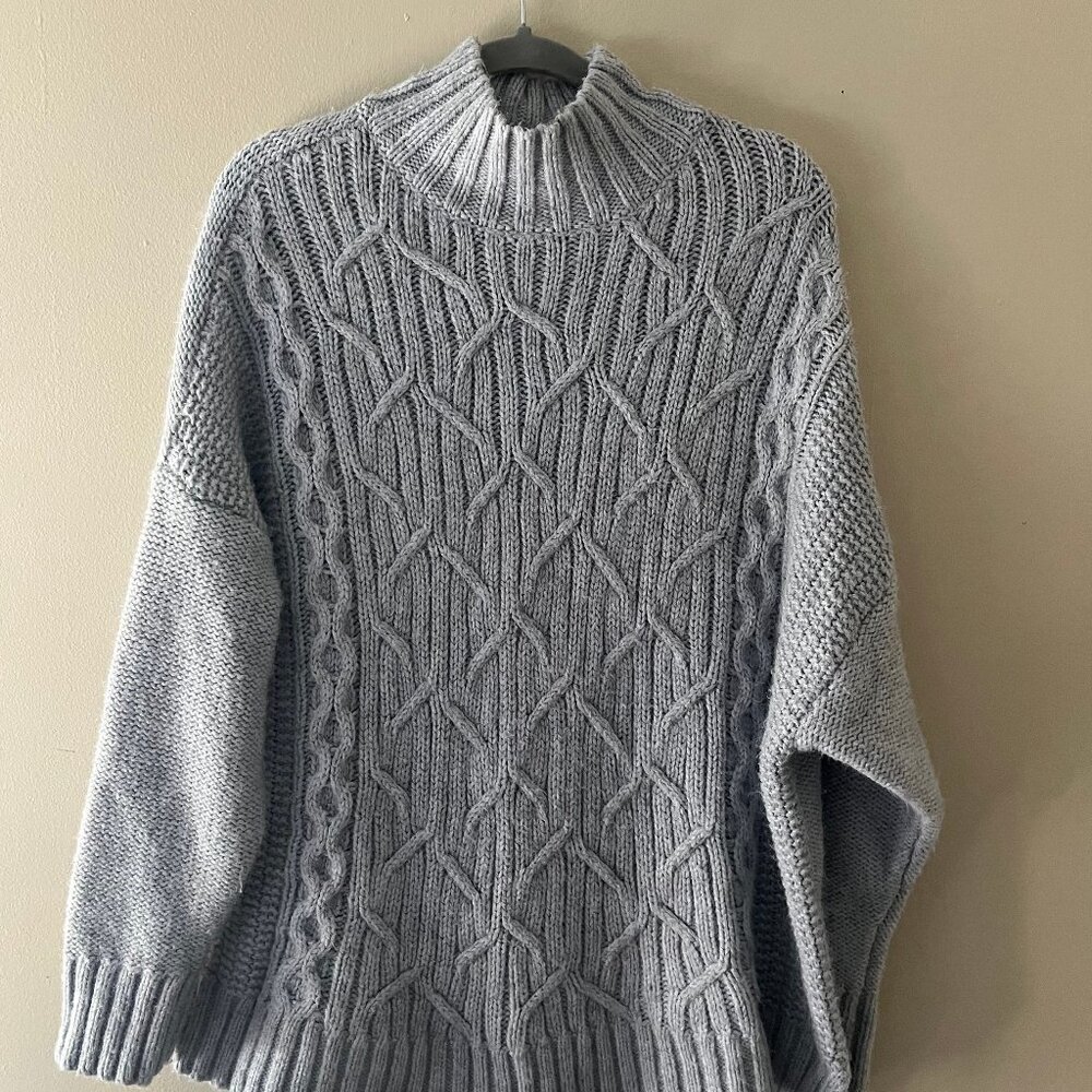 New Directions Oversized Mock Turtleneck Ice Blue Cable Knit Sweater XXL Plus